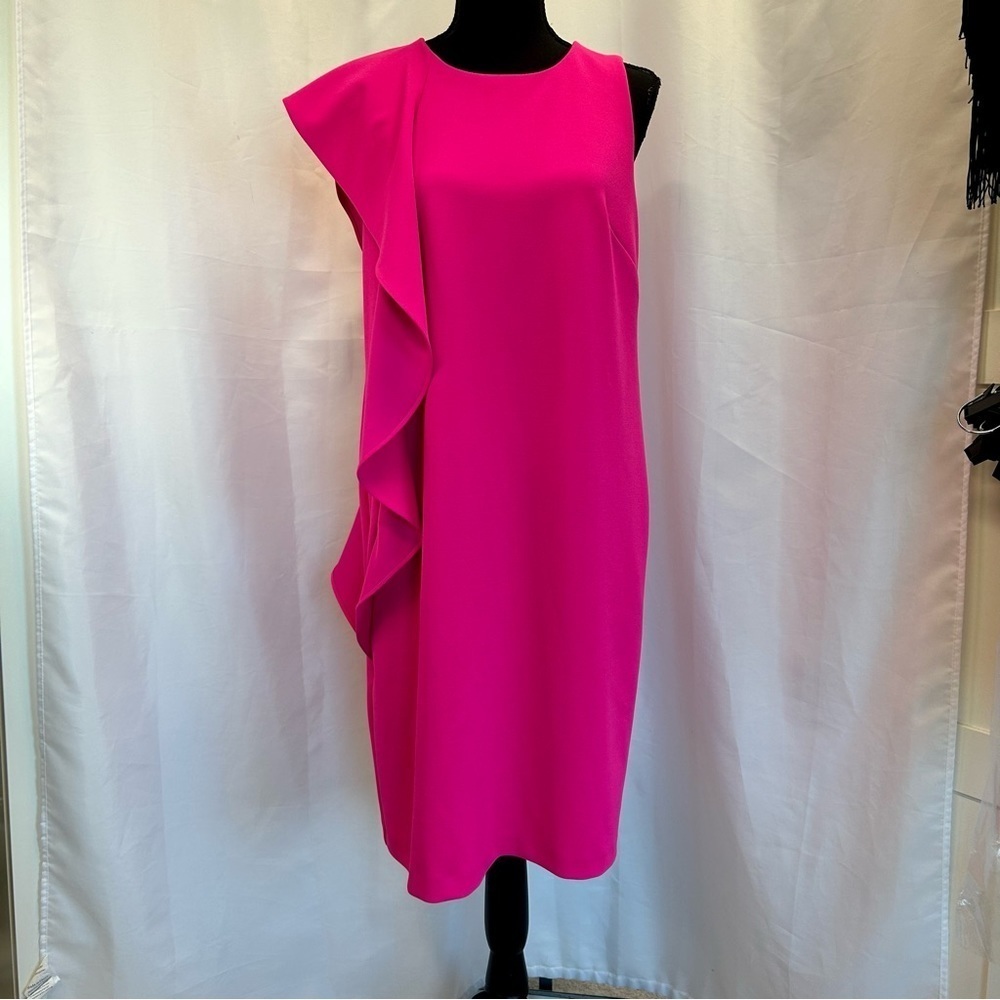 JOSEPH Ribkoff hot neon pink vertical side ruffle dress Sz 8 NWOT - Picture 12 of 12